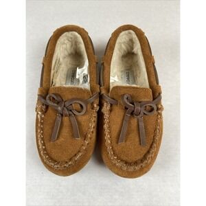 J Crew Crewcuts Youth Suede Faux-Shearling Moccasin Slippers Size K10  (kids)